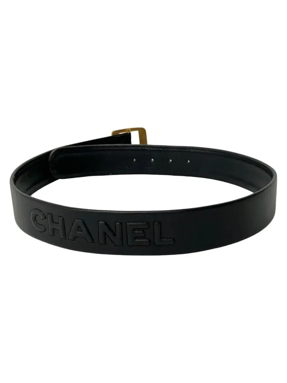 Chanel Black Leather Hardware Belt Gold #359073C59B